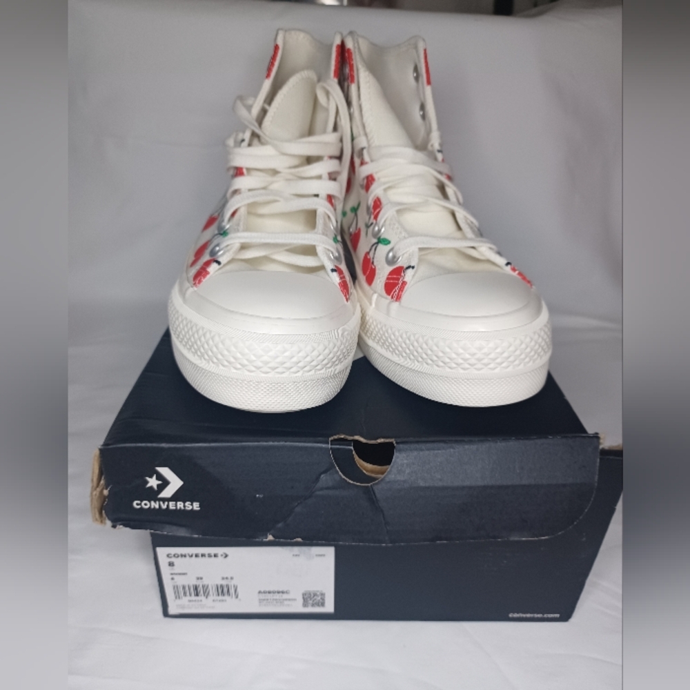Converse Women's White and Red High-Top Sneakers - Picture 9 of 11